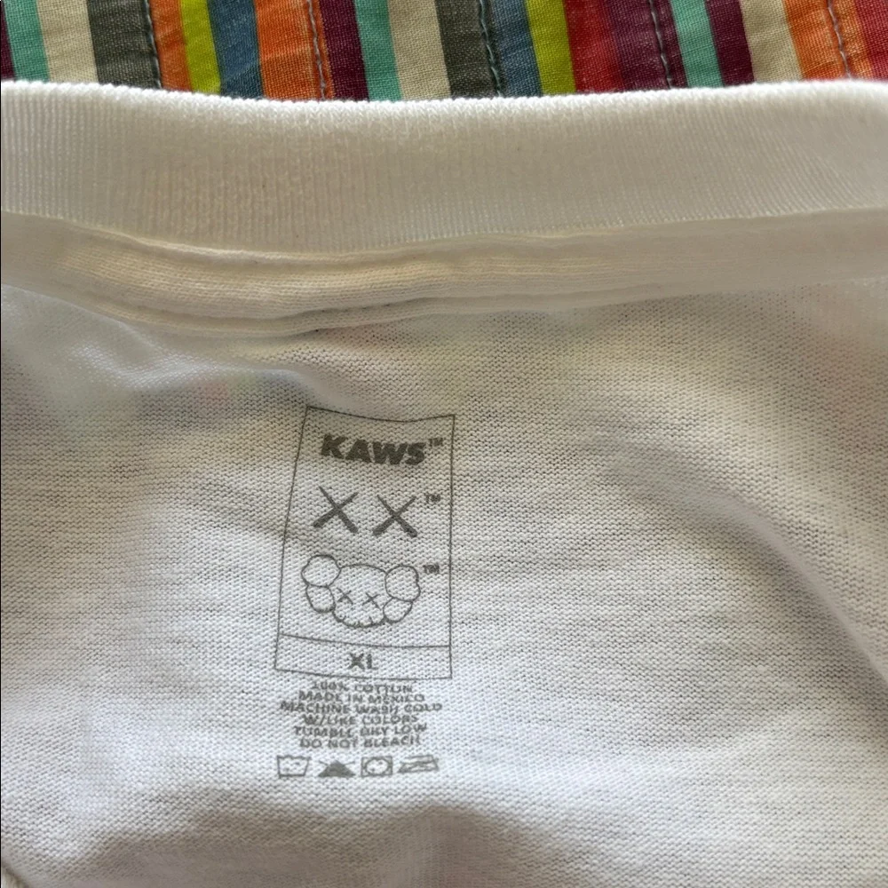 KAWS skeleton new fiction bone White Tee Tan Black Skeleton Character new XL - Picture 5 of 11